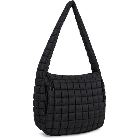 Quilted Puffer Tote Bag for Women Large Puffy Carryall Crossbody Shoulder Purse